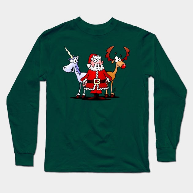 Santa, reindeer and a unicorn Long Sleeve T-Shirt by Cardvibes